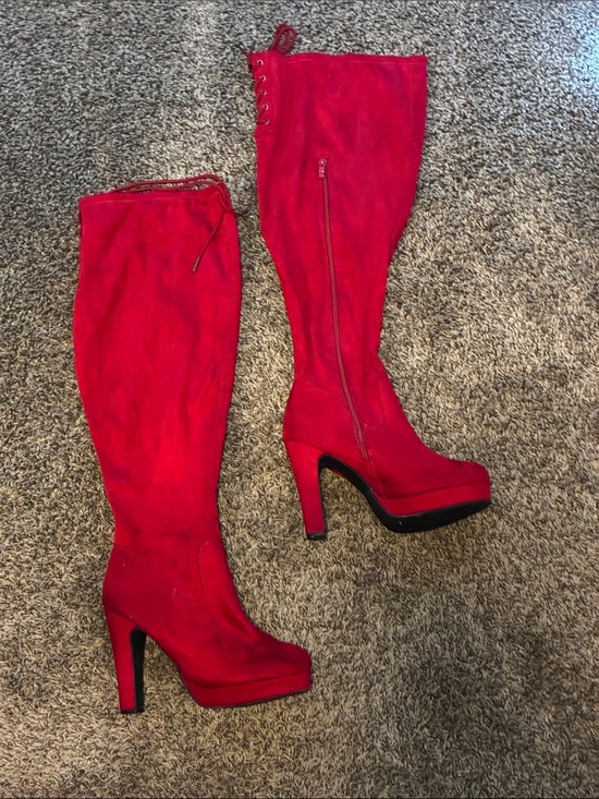 torrid Shoes - torrid Red Over-the-Knee Platform Block Heel Boots